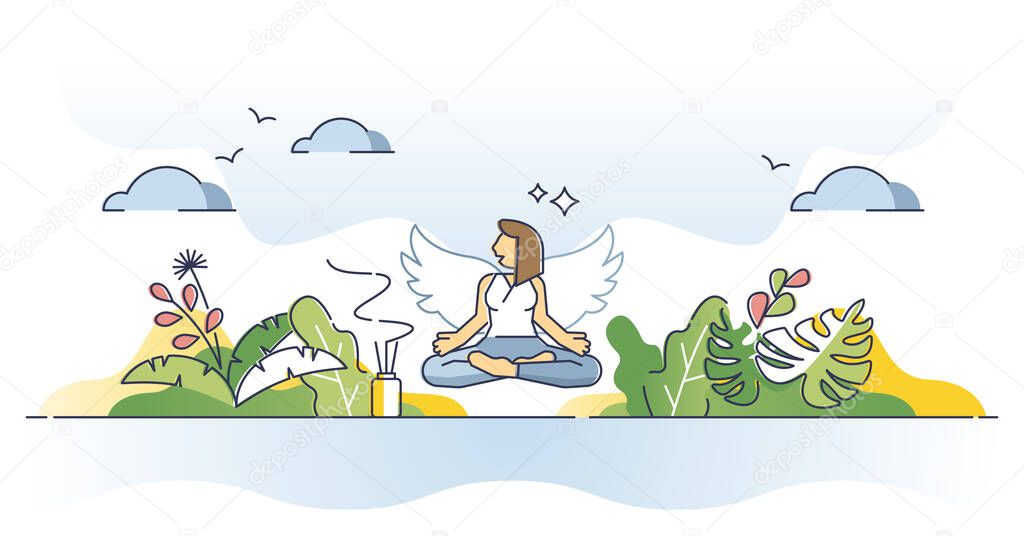 Spiritual self care and mental balance with body mindfulness outline concept