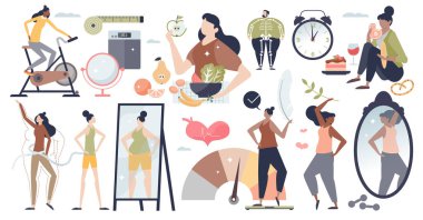 Formda vücut veya şekil kontrol kolleksiyonu ile kilo kaybı küçük insan konsepti