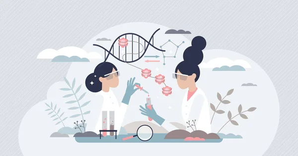 Epigenetica onderzoek en studie van DNA genexpressie klein persoon concept — Stockvector