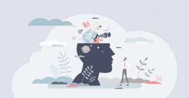 İç denge için zihinsel zihin pratiği olarak farkındalık küçük insan kavramı