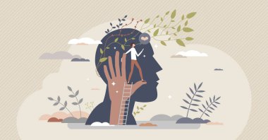 Zihinsel destek ve motivasyon olarak kendini itme minik insan konsepti