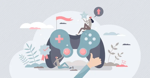 Gamefication comme stratégie de site Web d'entreprise pour l'engagement concept de personne minuscule — Image vectorielle