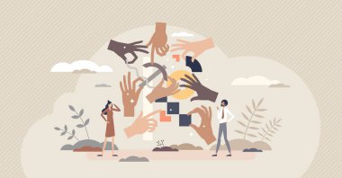 Takım çalışması iş birliği ve ortaklık olarak küçük insan konsepti