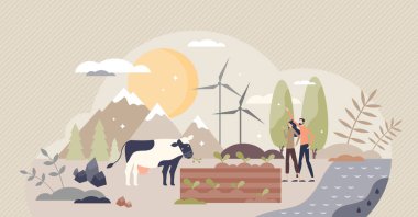 Doğal kaynaklar sürdürülebilir ve dostane tüketim minicik insan kavramı