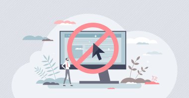 Yasaklı web sitesi ve yasaklanmış riskli internet tarayıcı sitesi küçük insan konsepti