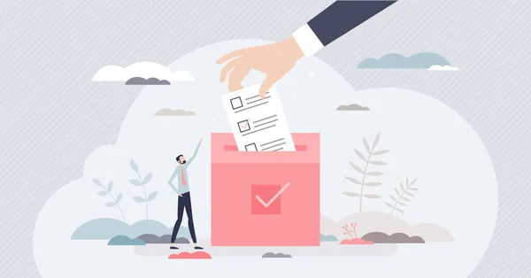 Volby a hlasování s občany volba v referendu maličká osoba koncept — Stockový vektor