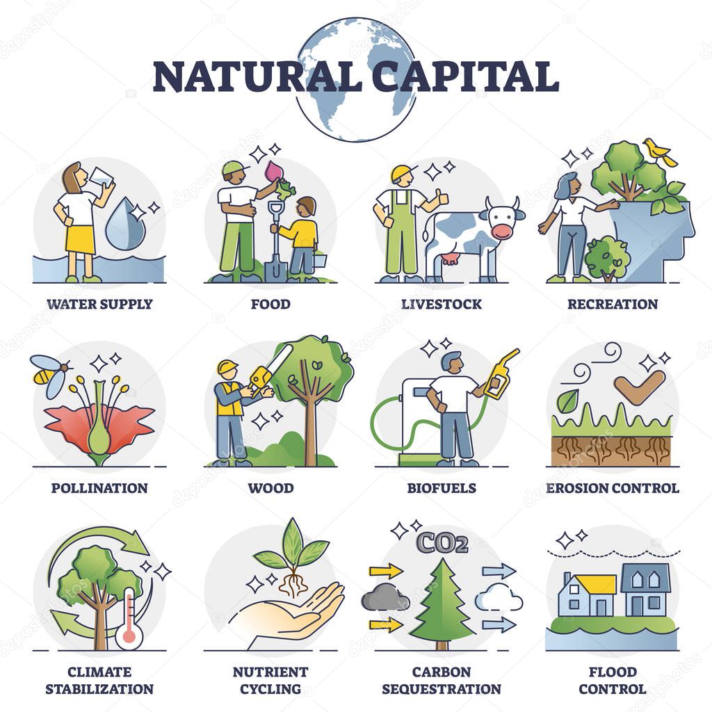 Natural capital as environmental resources and assets outline collection