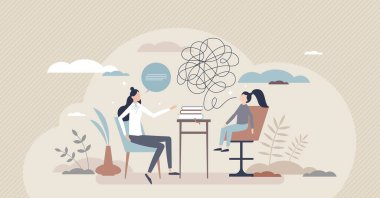 Çocuk gibi konuşma terapisti ve dil gelişimi küçük insan konsepti