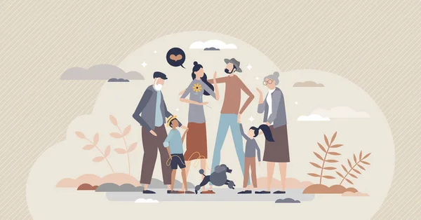 Famille heureuse comme moment de joie avec tous les parents ensemble concept minuscule personne — Image vectorielle