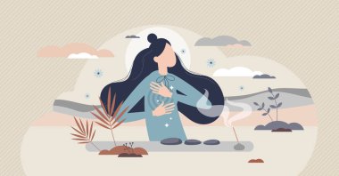 Self Reiki alternatif tıp olarak enerji iyileştiren küçük insan konsepti.