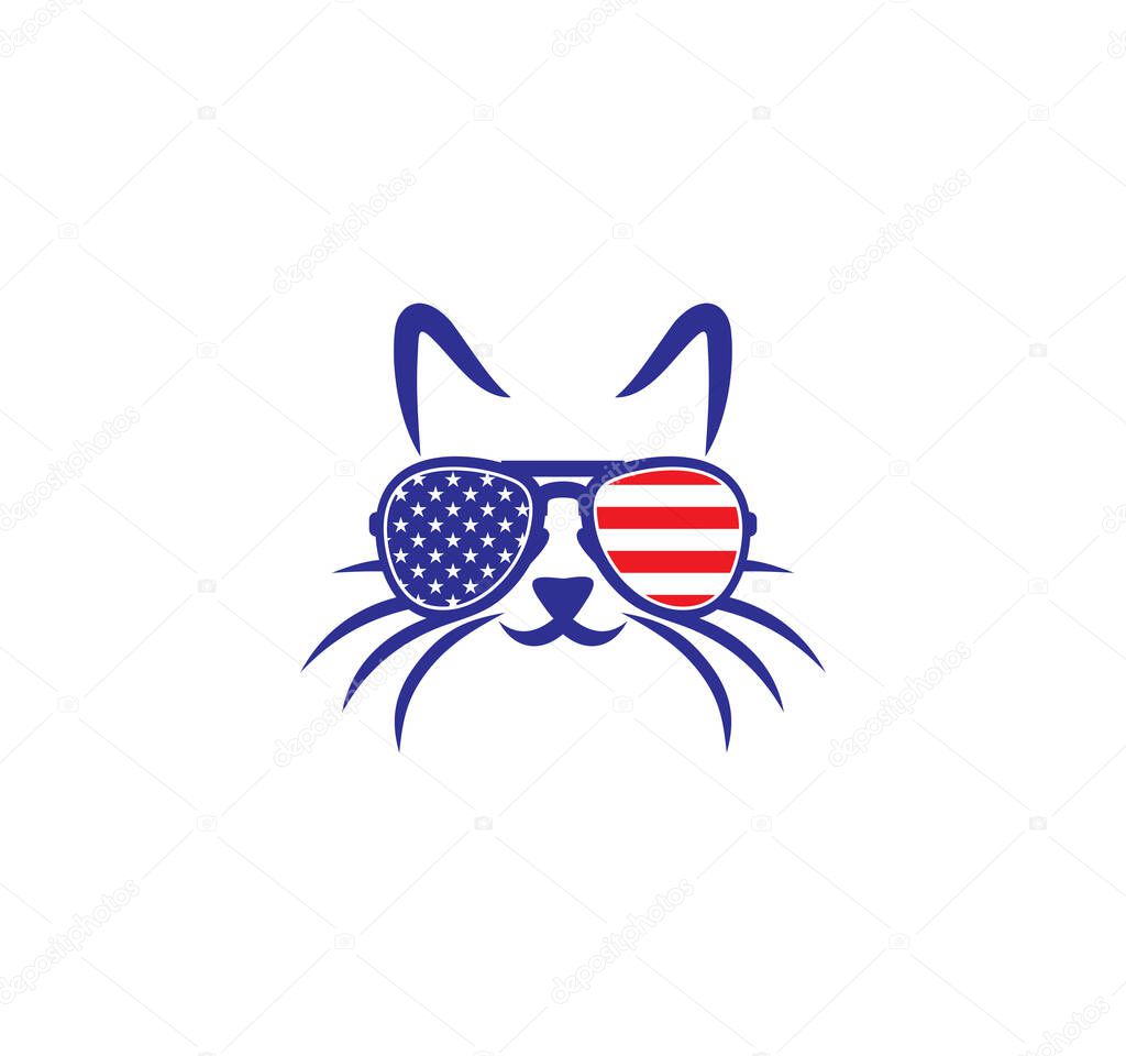 Vector illustration of the cat with USA sunglasses