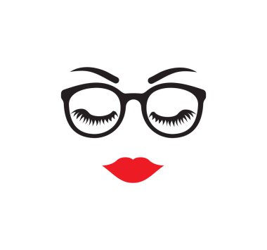 Gözlüklü kadın yüzünün vektör çizimi