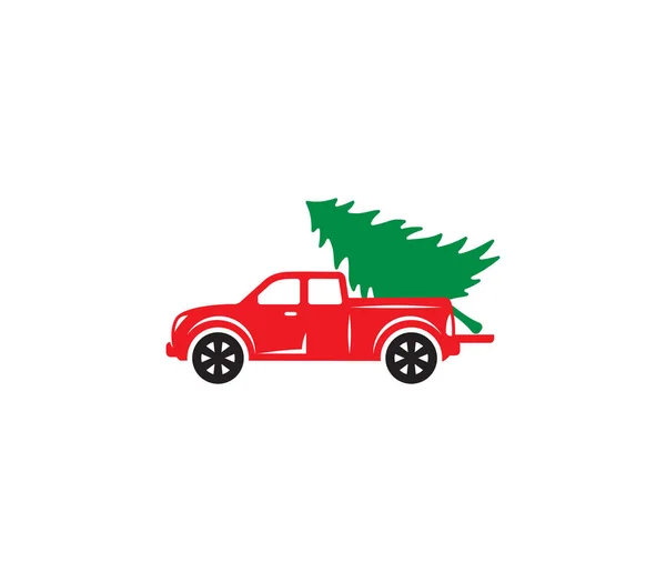 Illustration Vectorielle Camionnette Rouge Avec Arbre Noël — Image vectorielle