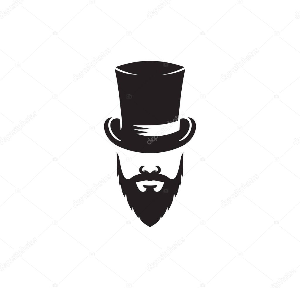Vector illustration of the bearded hipster with top hat