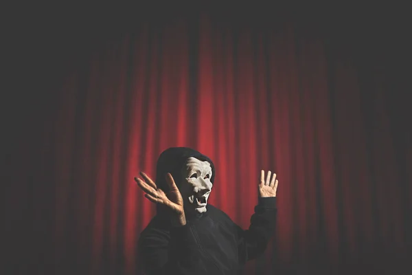Surreal Actor Happy Mask Performs Theater — Stock Photo, Image