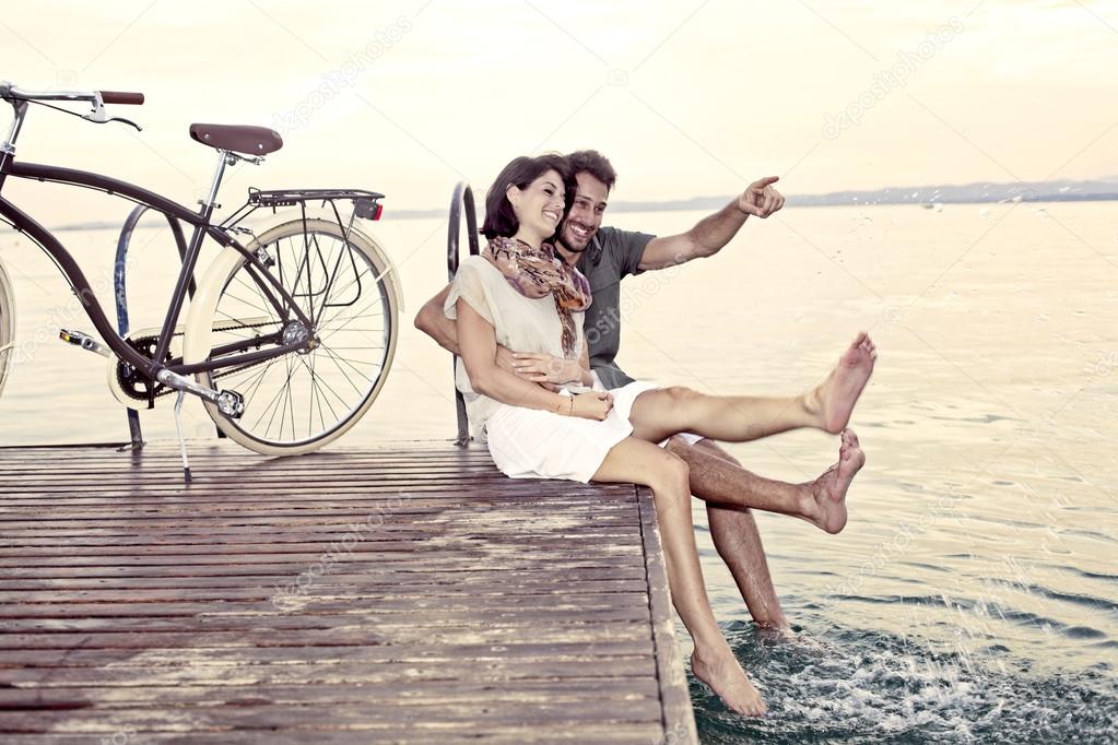 Couple having fun on vacation at the lake