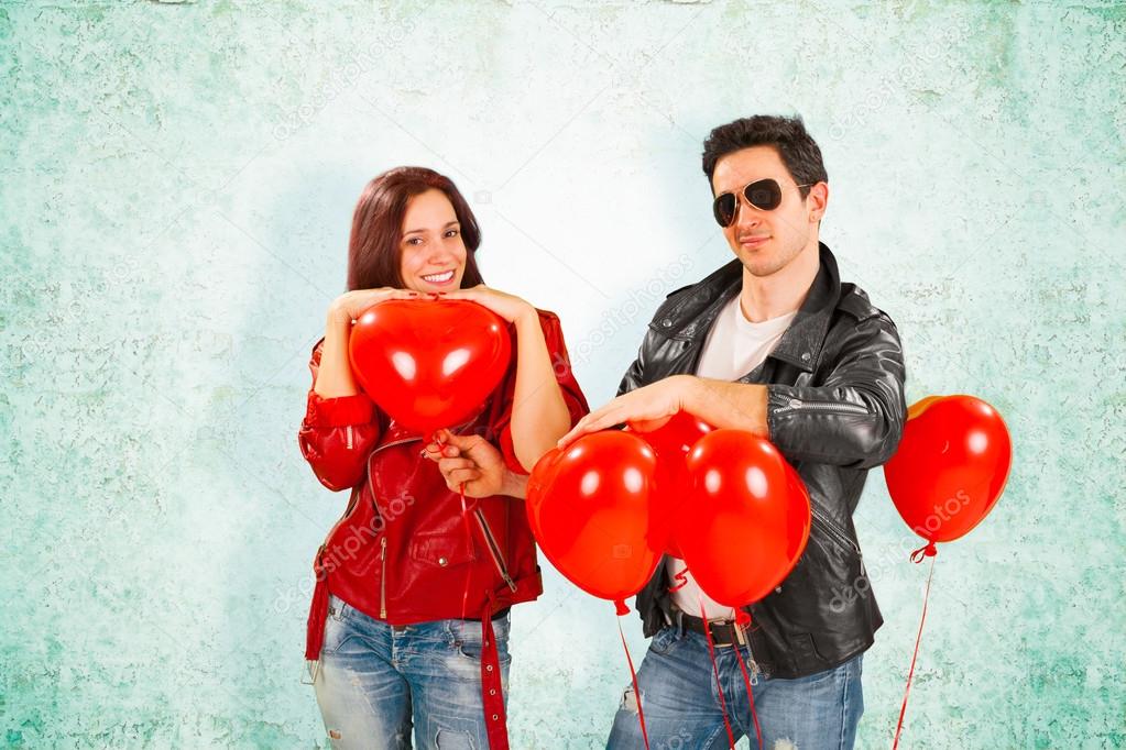Rock Star Man Giving Heart Balloons to Girlfriend