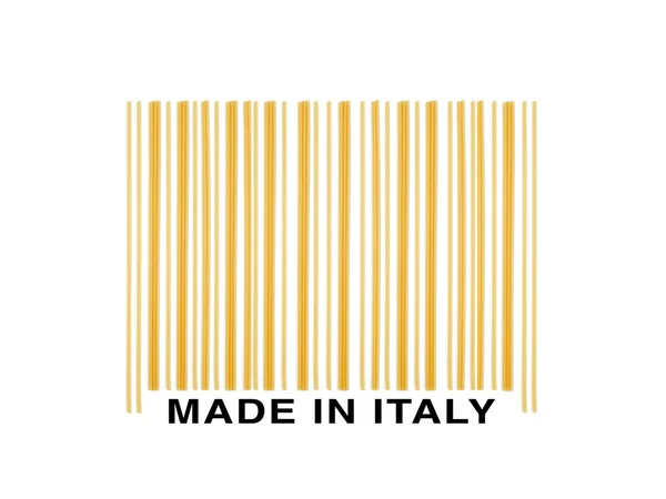 Hecho en Italia, código de barras hecho con espaguetis italianos — Foto de Stock