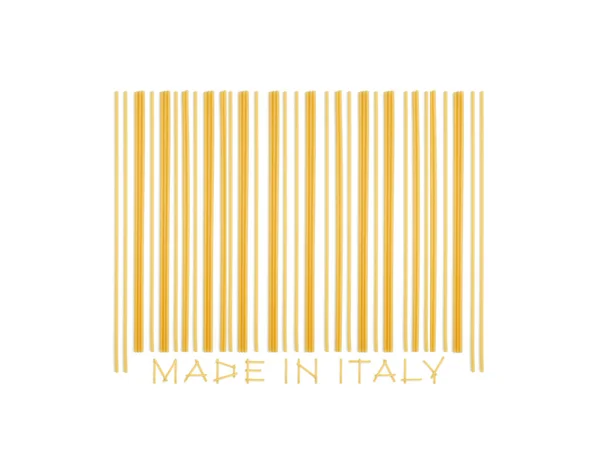 Feito na Itália, código de barras feito com espaguete italiano — Fotografia de Stock