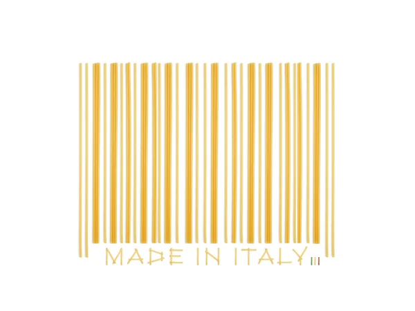 Kod kreskowy wykonana z włoskiego spaghetti. Made in Italy — Zdjęcie stockowe