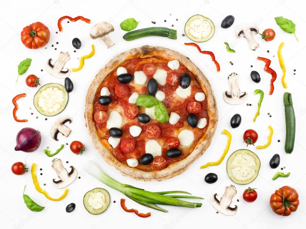 Italian pizza with its ingredients