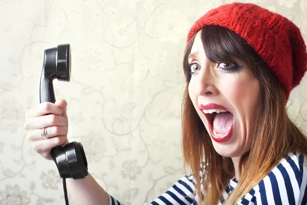 Pin-Up girls schreeuwen op vintage telefoon — Stockfoto