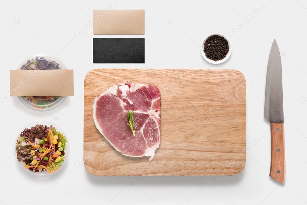 Design concept of mockup bbq steak set isolated on white background. Copy space for text and logo. Clipping Path included isolated on white background.