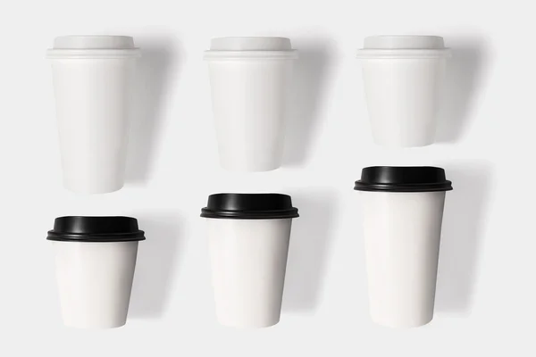 Ontwerpconcept van mockup koffie kopje set geïsoleerd op wit — Stockfoto