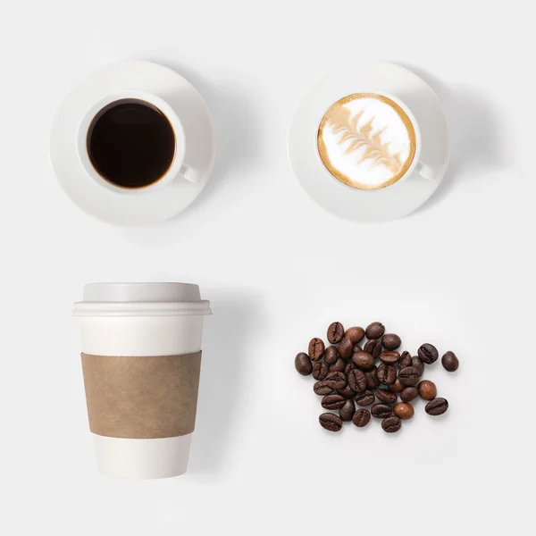 Concepto de diseño de juego de café maqueta aislado sobre fondo blanco —  Fotos de Stock