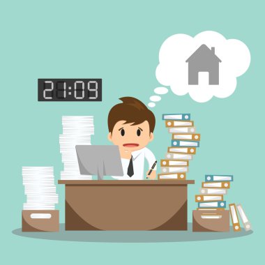 Office vektör çizim üzerinde işadamı zor iş 
