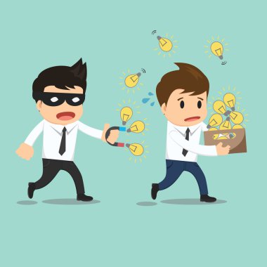 Businessman run thief use magnet stealing idea vector illustrati clipart