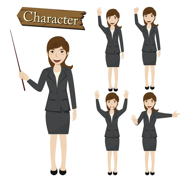 Ilustrasi vektor set karakter Businesswoman - Stok Vektor