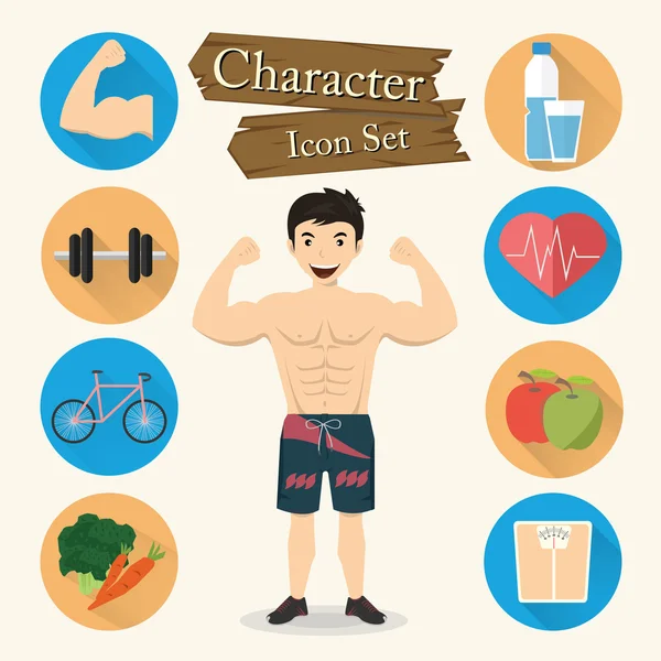 Muskulöser Mann Zeichen Icon Set Vektor — Stockvektor