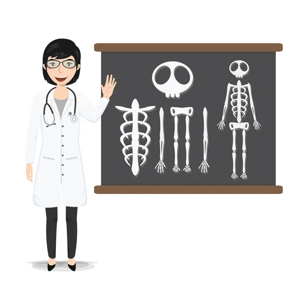 Γιατρός παρουσιάζοντας σκελετός σε μαυροπίνακα διανυσματικά εικονογράφηση — Διανυσματικό Αρχείο