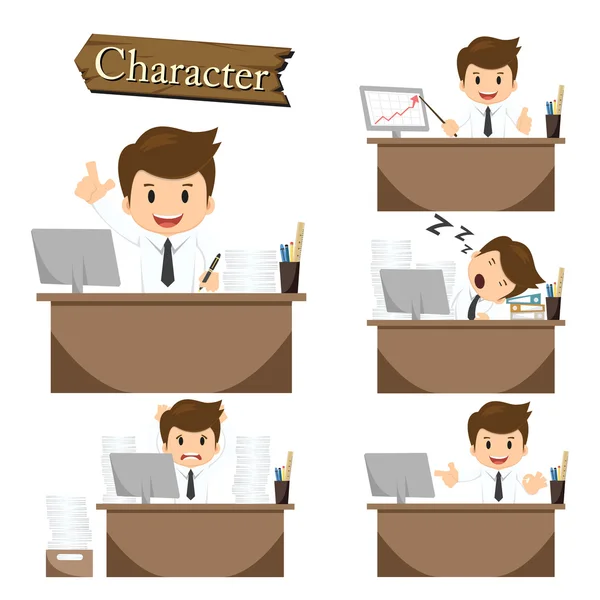 Businessman character on office set vector — Stock Vector