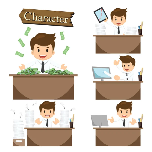 Businessman character on office set vector — Stock Vector