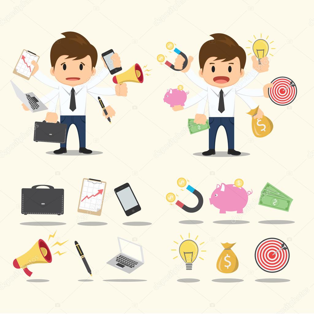 Businessman worker character Icon set vector