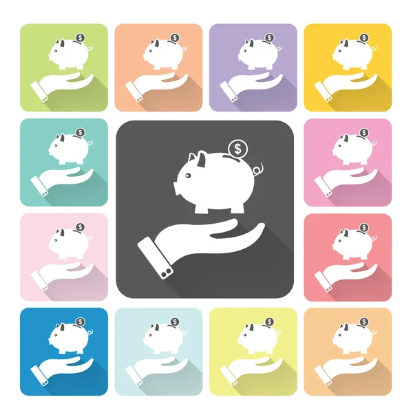 Hand holding piggy Icon color set vector illustration — Stock Vector