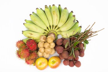 Meyve muz lychees rambutan Longkong ve elma ile birleştirmek