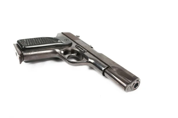 Pistolet semi-automatique 9mm isolé sur fond blanc — Photo