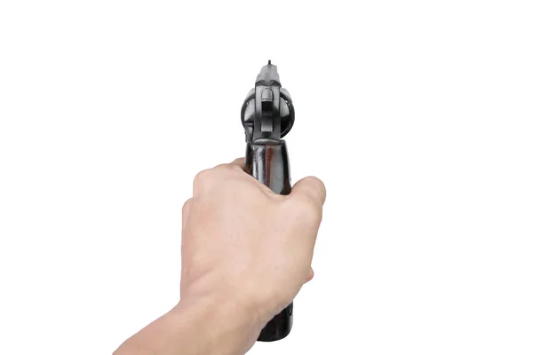 Мужская рука с пистолетом на белом фоне — стоковое фото