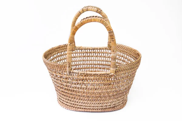 Empty wicker basket isolated on white background — Stock Photo, Image