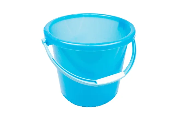 Empty blue plastic household bucket on a white background — Stock Photo, Image