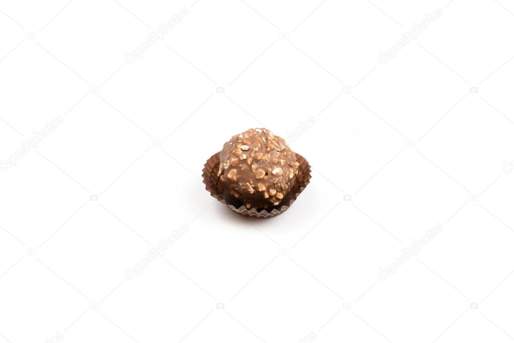 Sweet chocolate candy wrapped isolated on white background