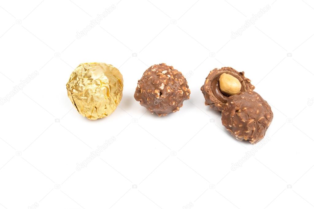Sweet chocolate candy wrapped isolated on white background