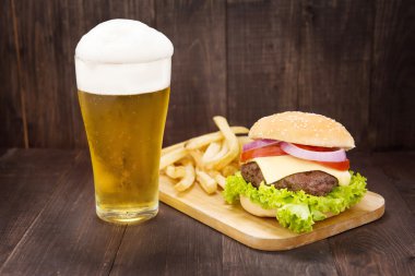 Hamburger bira ahşap tablo