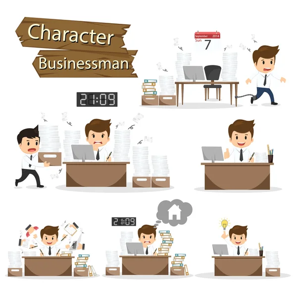 Businessman character on office worker set vector illustration — Stock Vector