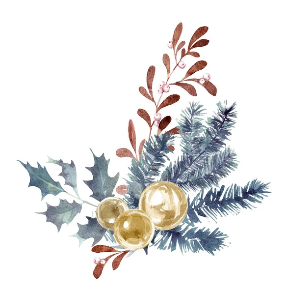 Boldog karácsonyt és újévet akvarell kézzel festett illusztráció — Stock Fotó