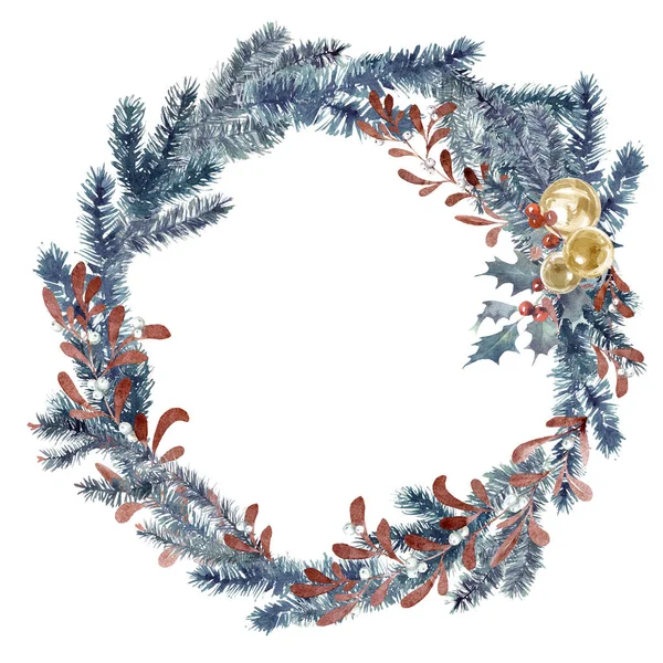 New Years round wreath of Christmas tree branches — Stock Photo, Image