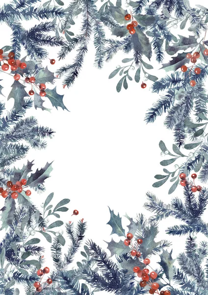Acquerello Buon Natale e Capodanno Poster con rami d'albero — Foto Stock